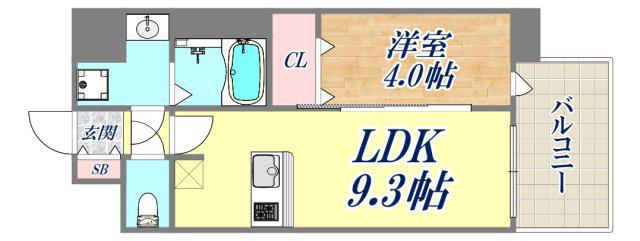 エスライズ神戸三宮山手通2番館(1LDK/10階)の間取り写真