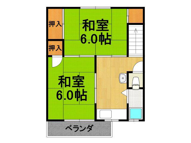 塚口グリーンハイツ3号館(2K/2階)の間取り写真