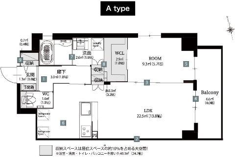 コートアクシスYOINN(1LDK/2階)の間取り写真
