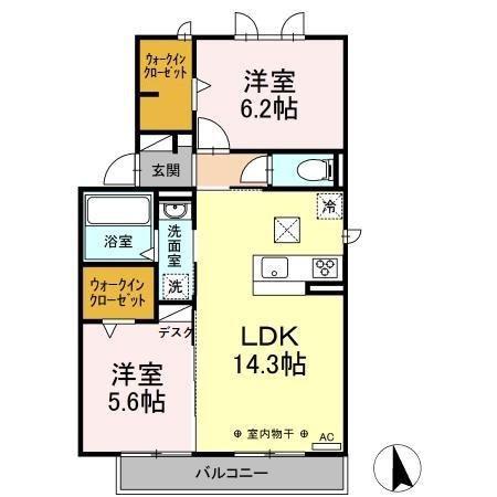 グローリーハイツB棟(2LDK/1階)の間取り写真