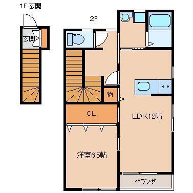 ニューフィールド(1LDK/2階)の間取り写真