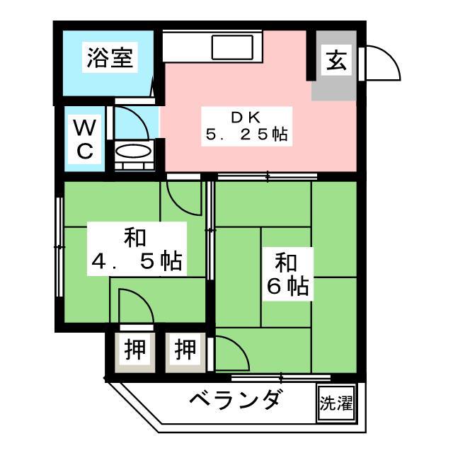 第2片野コーポ(2DK/2階)の間取り写真