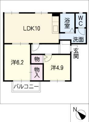 ドミールマリノII B棟(2LDK/2階)の間取り写真