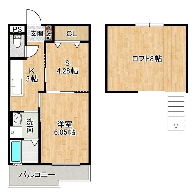 ディアステージ(1SK/3階)の間取り写真