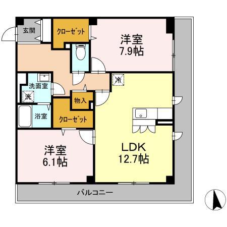 サンヴィレッジ中河原(2LDK/2階)の間取り写真