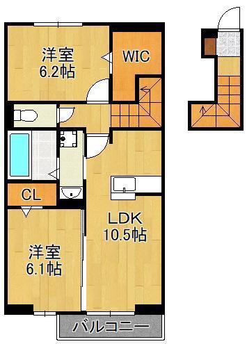 ラシュレ雅(2LDK/2階)の間取り写真