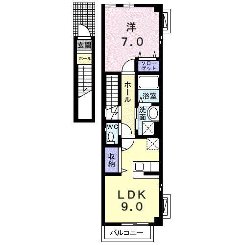 伊予鉄道郡中線 土橋駅(愛媛) 徒歩20分 2階建 築22年(1LDK/2階)の間取り写真
