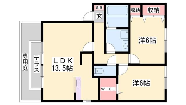 メリーファンテン B棟(2LDK/2階)の間取り写真