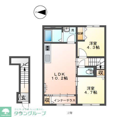 リヴィエール・アンブレ(2LDK/2階)の間取り写真