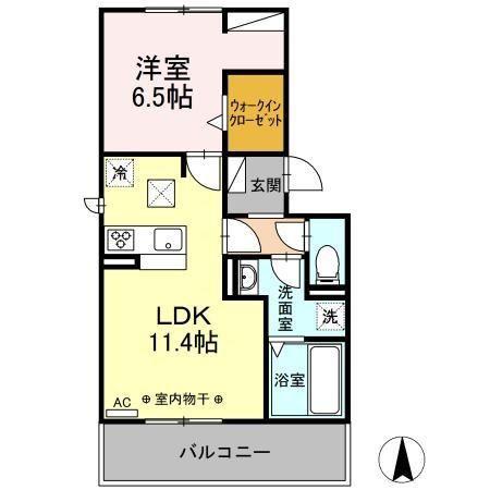 ソレイユ六条(1LDK/1階)の間取り写真