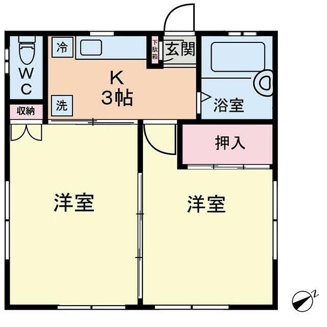 ノイエ下馬(2K/2階)の間取り写真