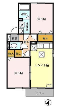アルクール D(2DK/1階)の間取り写真