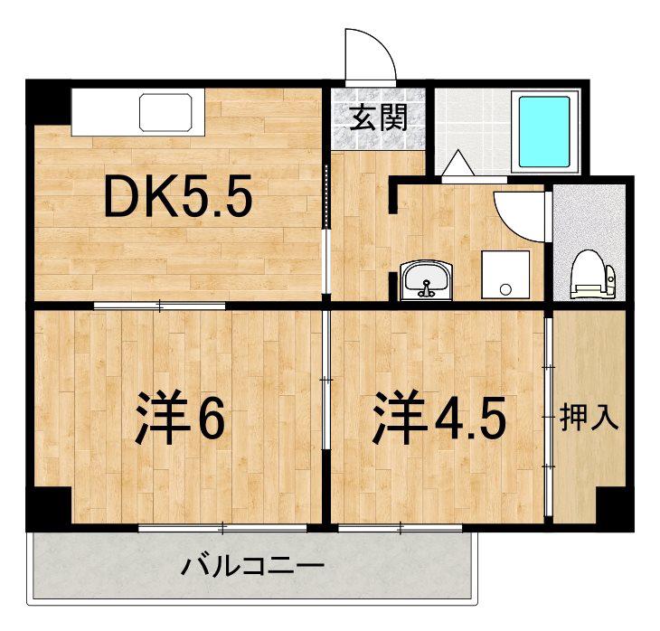 ハイツロイヤル(2DK/6階)の間取り写真