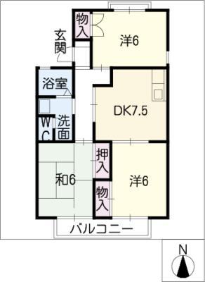 ロイヤルビレッジA棟(3DK/1階)の間取り写真
