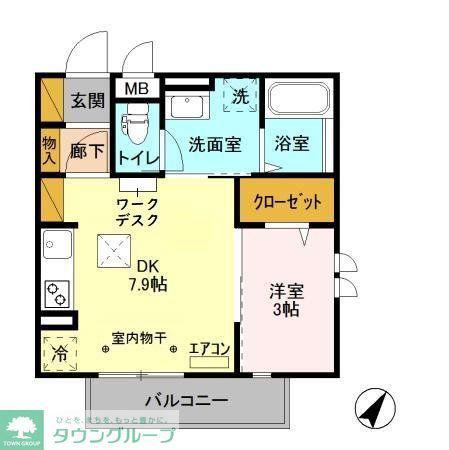 モアニおおたか(1DK/1階)の間取り写真
