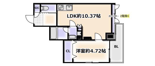 プレジオ難波ASIAN(1LDK/2階)の間取り写真