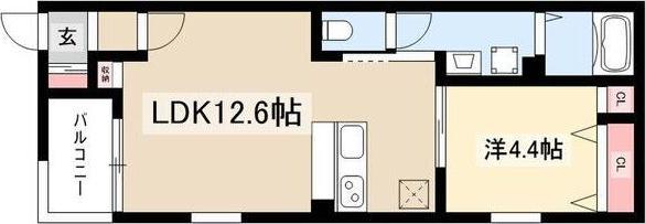 サンクレール八田(1LDK/1階)の間取り写真