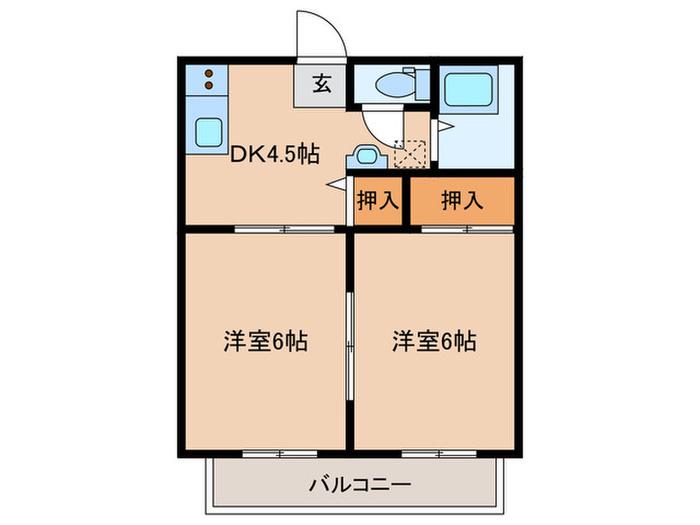 ヴィラカメリア(2DK/2階)の間取り写真