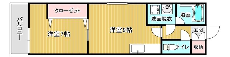 プロスペール南片江(1LDK/2階)の間取り写真