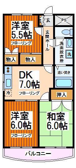ドミールシャルマン(3DK/3階)の間取り写真