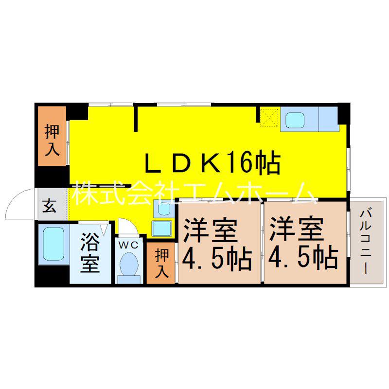 唐山ビル(2LDK/3階)の間取り写真
