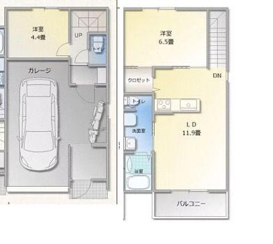 LA VIE ガレージ舞阪(2LDK/1階)の間取り写真