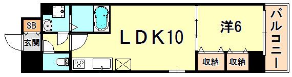 メルディアキューブ新長田(1LDK/2階)の間取り写真