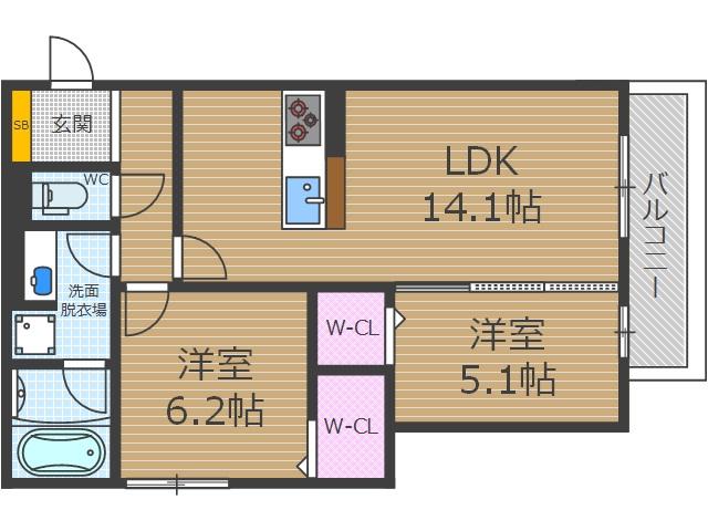 ラヴィエール南茨木Ⅰ(2LDK/1階)の間取り写真