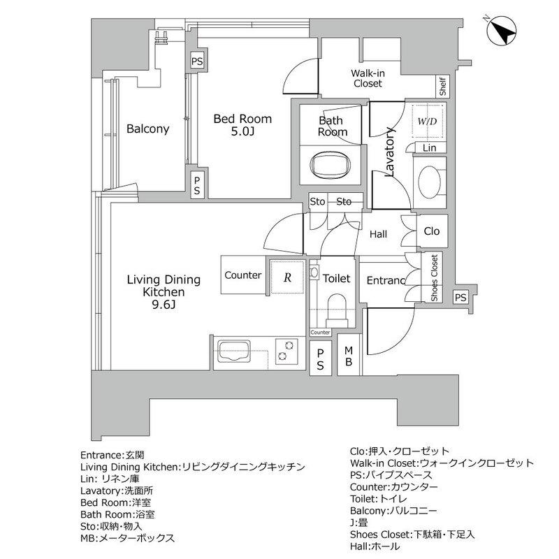 パークタワー高輪(1LDK/7階)の間取り写真