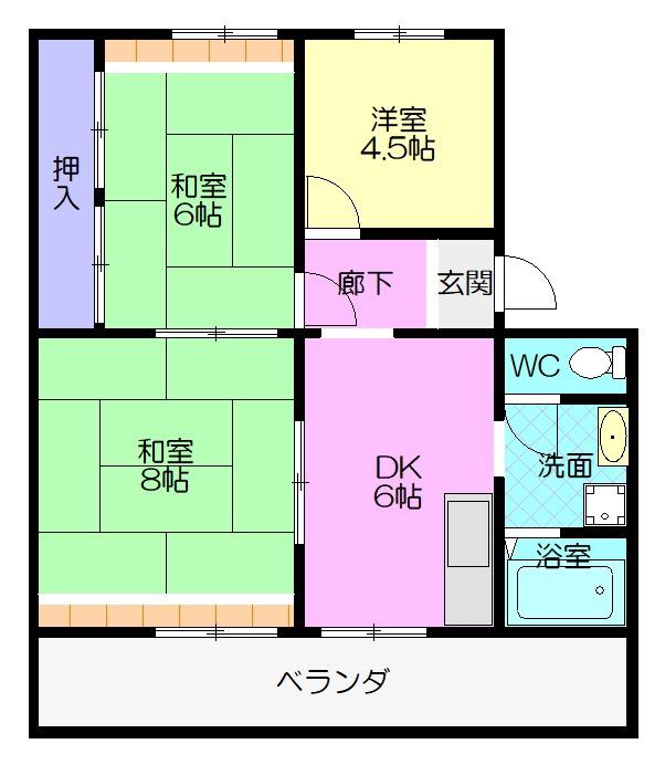 エスポアール緑丘(3DK/2階)の間取り写真