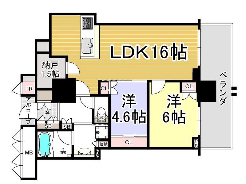 ジオタワー南森町(2LDK/4階)の間取り写真
