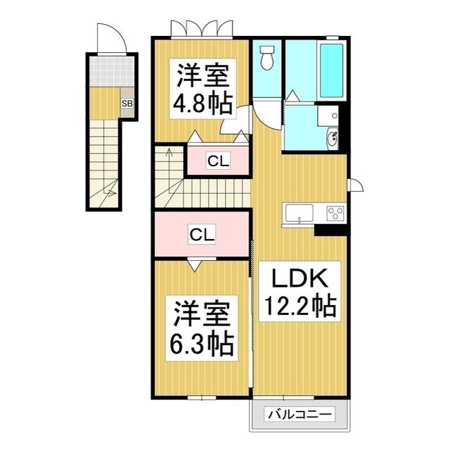 GRANDE広丘 C棟(2LDK/2階)の間取り写真