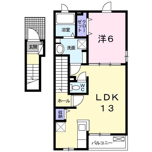 ユニゾンパークサイド V(1LDK/2階)の間取り写真