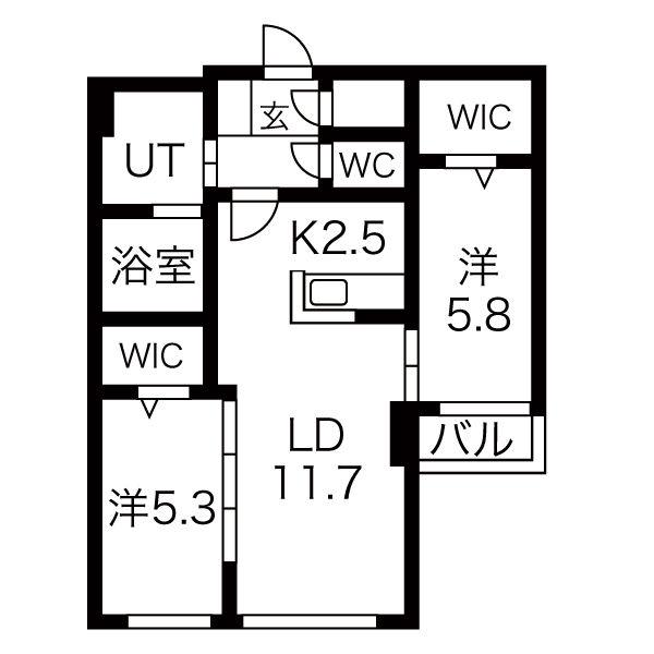 レジデンスパーク札幌北(2LDK/2階)の間取り写真