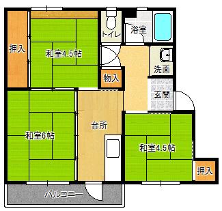 有野団地(3K/3階)の間取り写真
