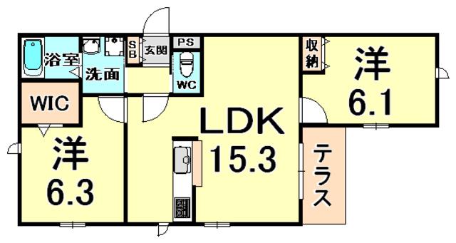 ヘーベルメゾン武庫北(2LDK/1階)の間取り写真