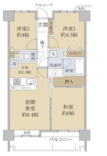 横浜大口ガーデンハウス(3LDK/2階)の間取り写真