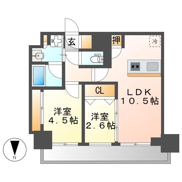 プレサンスレイズ千種今池II(2LDK/12階)の間取り写真