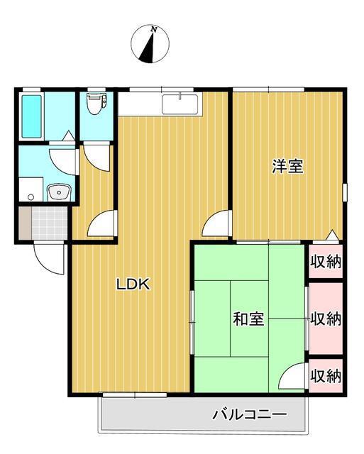 ハイカムール水城(2LDK/2階)の間取り写真