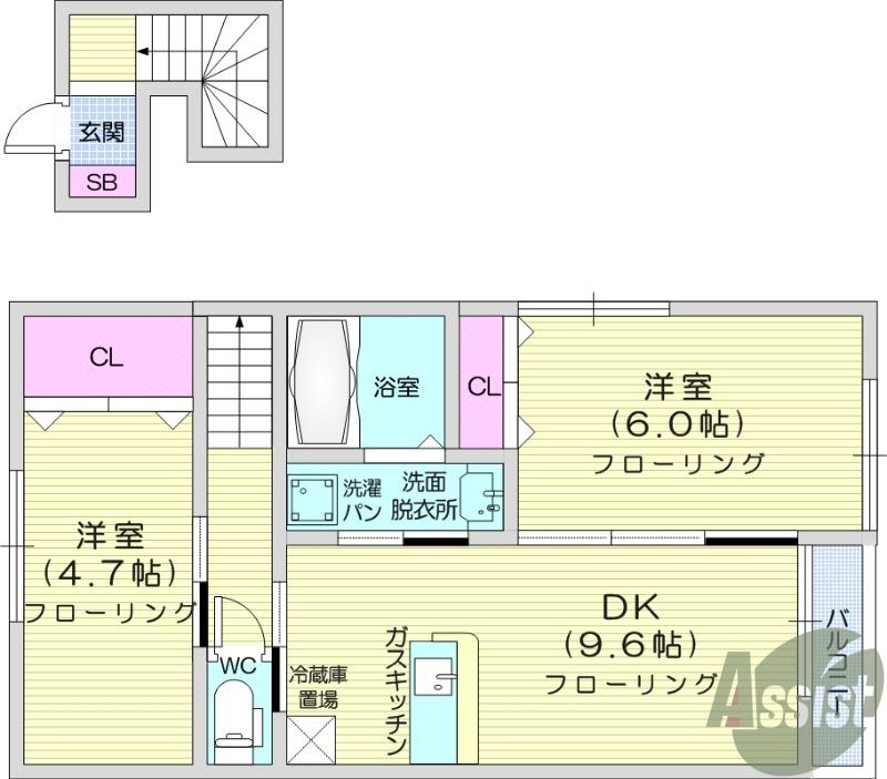 DEAR COURTB(2DK/2階)の間取り写真