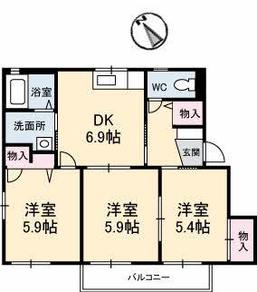 ハイツ楓 A棟(3DK/2階)の間取り写真