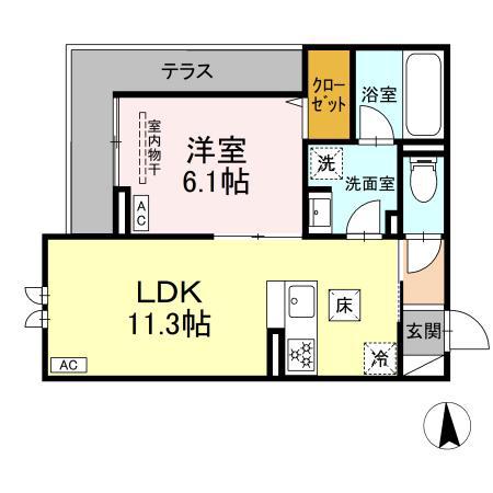 エリシア泉町(1LDK/1階)の間取り写真
