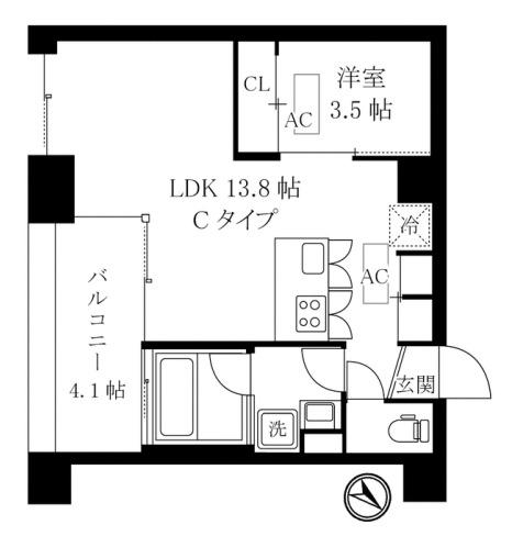 オレア日本橋浜町(1LDK/4階)の間取り写真