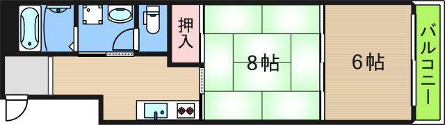 ハイツ吉田(2K/4階)の間取り写真