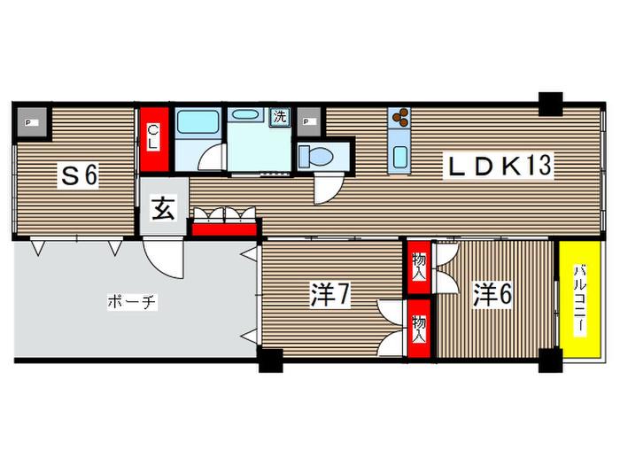 国立 THE α(2SLDK/3階)の間取り写真