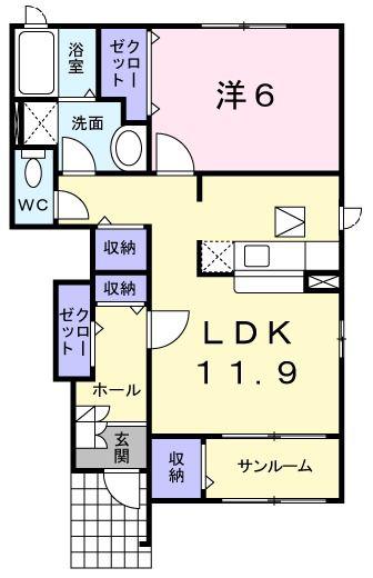 ラック ヴィラII A(1LDK/1階)の間取り写真
