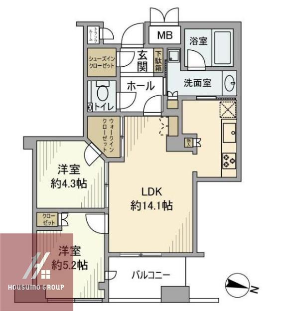 ディーグラフォート大阪NYタワーHIGOBASI(2LDK/10階)の間取り写真