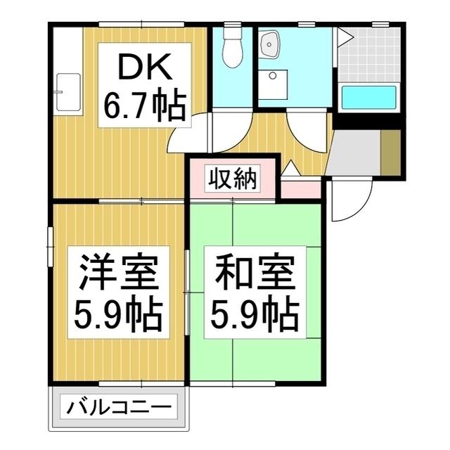 ラポール・カイト A(2DK/2階)の間取り写真