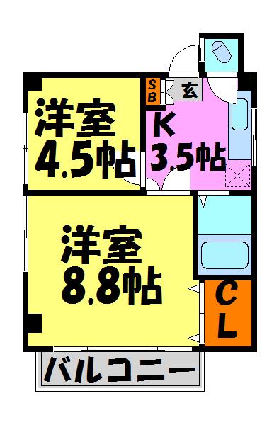平野第一ビル(2K/3階)の間取り写真