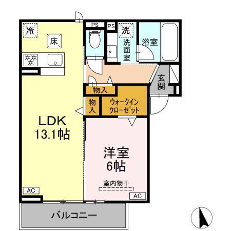 プライムテラス上六名(1LDK/1階)の間取り写真